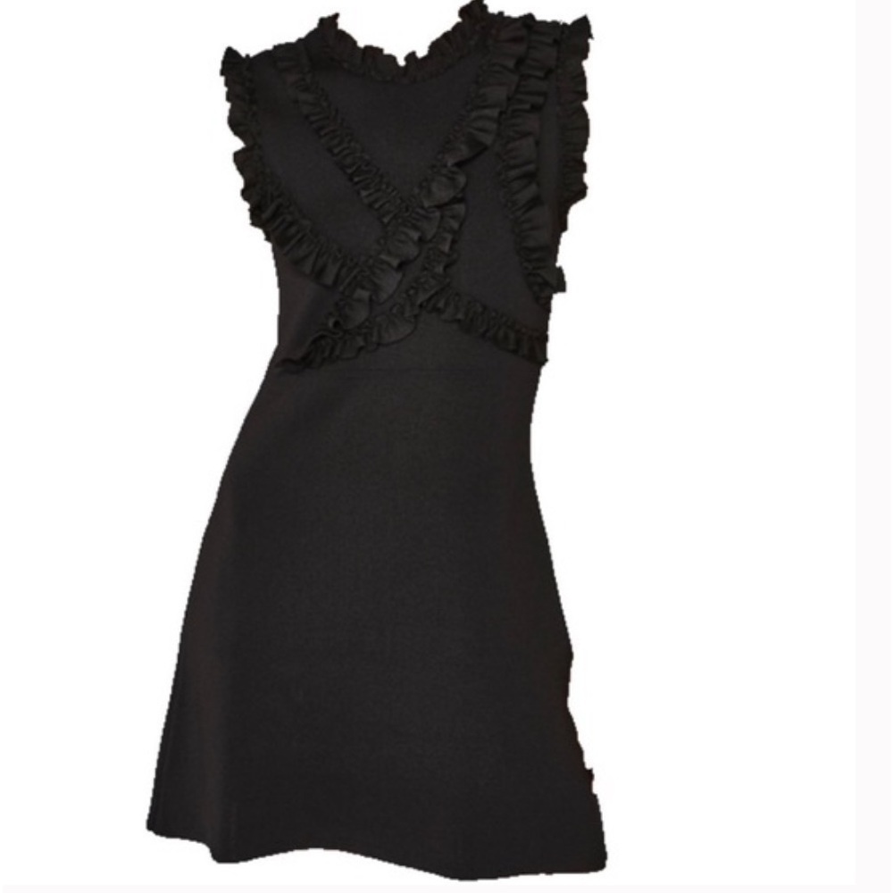 Zara black a-line knit dress with ruffle trim & decor on top front. Slight flare